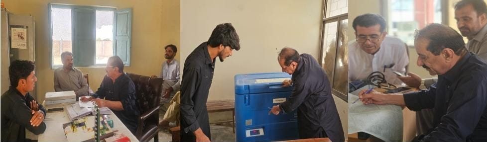 Gwadar: Zilai manager PPHI Dr Munir Ahmed Baloch bunyadi marakiz-e-sehat Nalent aur Kapar ke daure ke mauqe par tibbi sahuliyat ka jaiza le rahe hain