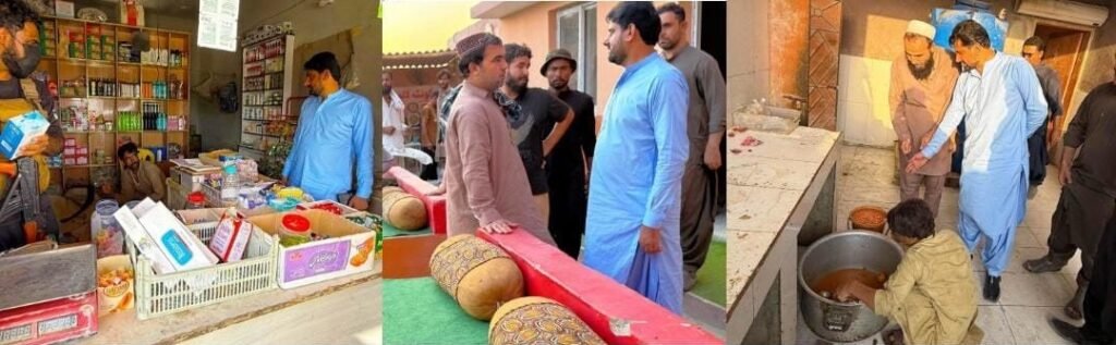 جیوانی: اسسٹنٹ کمشنر جیوانی طارق امام بلوچ 250 دو بیست پنجا کے دورے کے موقع پر مختلف ہوٹلز، دکانوں، میڈیکل اسٹورز اور کلینکس کا معائنہ کر رہے ہیں