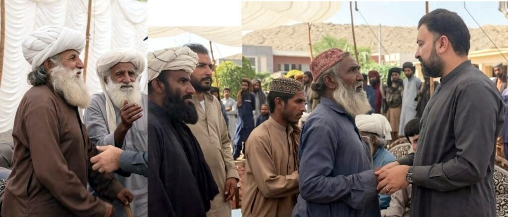 Shumali Dera Bugti. Chief Minister Balochistan Mir Sarfraz Bugti maqami umaedin aur buzurg shehriyon se mil rahe hain.