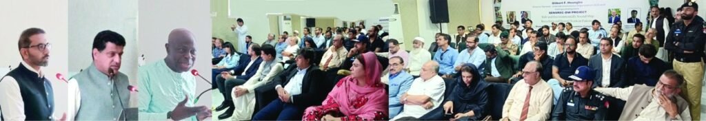 گڈانی: آئی ایل او کے ڈی جی Gilbert F. Hiungbo، صوبائی وزیر منصوبہ بندی و ترقیات ظہور بلیدی و ایڈیشنل چیف سیکرٹری ترقیات زاہد سلیم بی ڈی اے کمپلیکس میں تقریب سے خطاب کر رہے ہیں